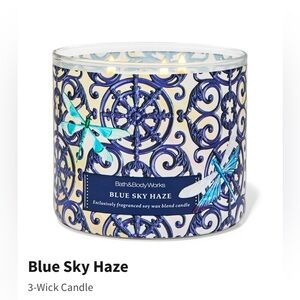 NIB Bath & Body Works “Blue Sky Haze” 3-Wick Candle w Decorative Metal Lid.